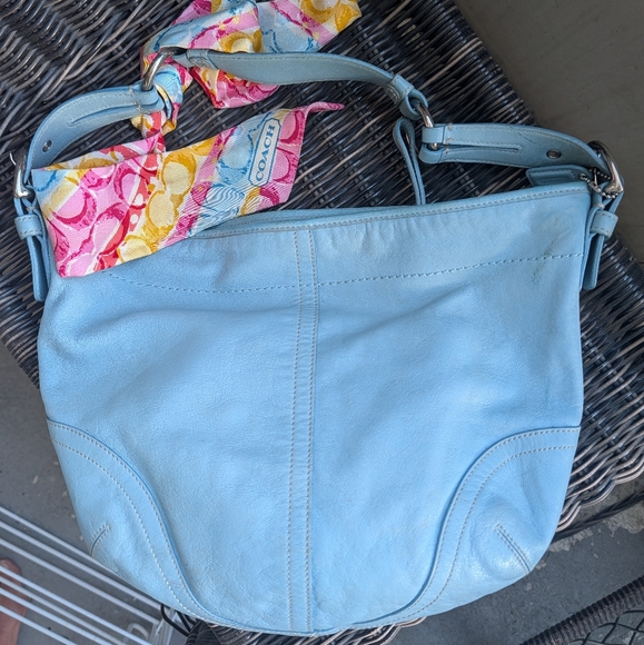 Coach 3651 SoHo Hobo Medium Bag Legacy Y2K Baby Blue Leather